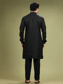 Jet Black Linen Casual Kurta Set - KORANM
