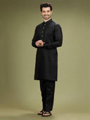 Jet Black Linen Casual Kurta Set - KORANM