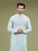 Pastel Sky Blue Casual Linen Kurta Set - KORANM