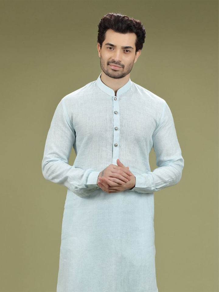Pastel Sky Blue Casual Linen Kurta Set - KORANM
