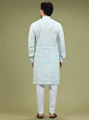 Pastel Sky Blue Casual Linen Kurta Set - KORANM