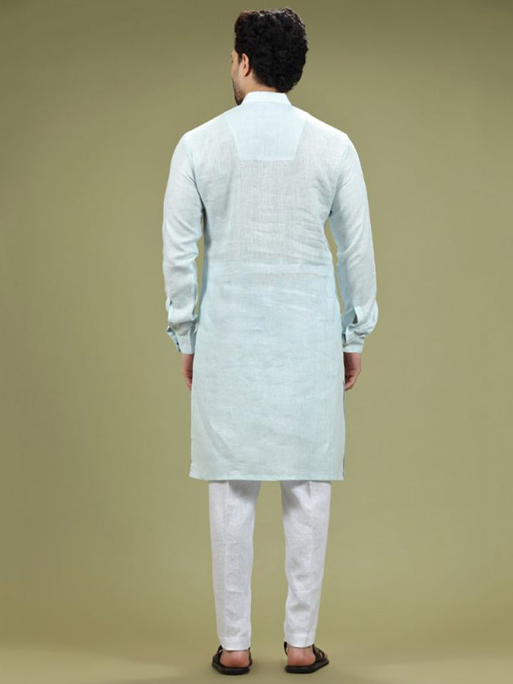 Pastel Sky Blue Casual Linen Kurta Set - KORANM