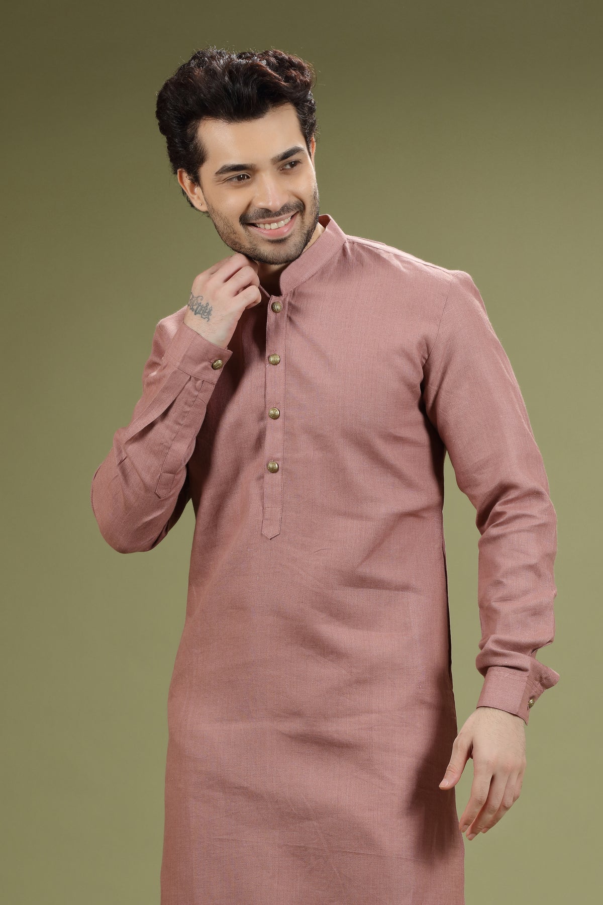 Dusty Bronze Linen Kurta Set - KORANM