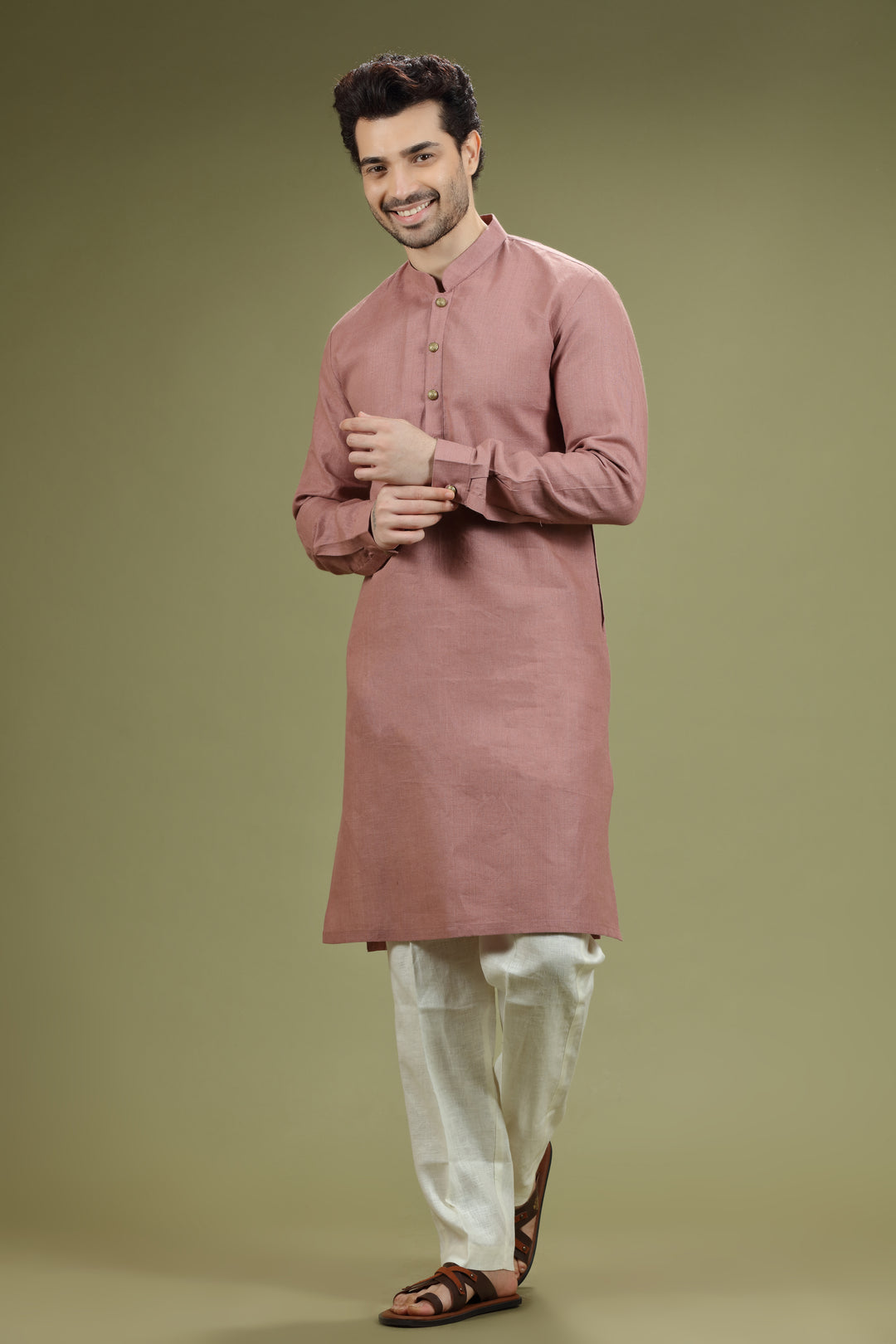 Dusty Bronze Linen Kurta Set - KORANM