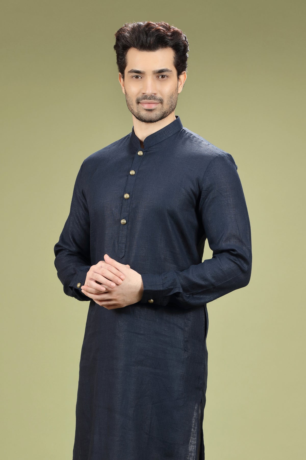 Cosmic Navy Casual Linen Kurta Set - KORANM