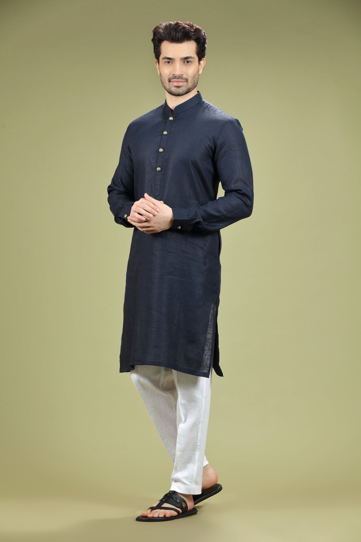 Cosmic Navy Casual Linen Kurta Set - KORANM