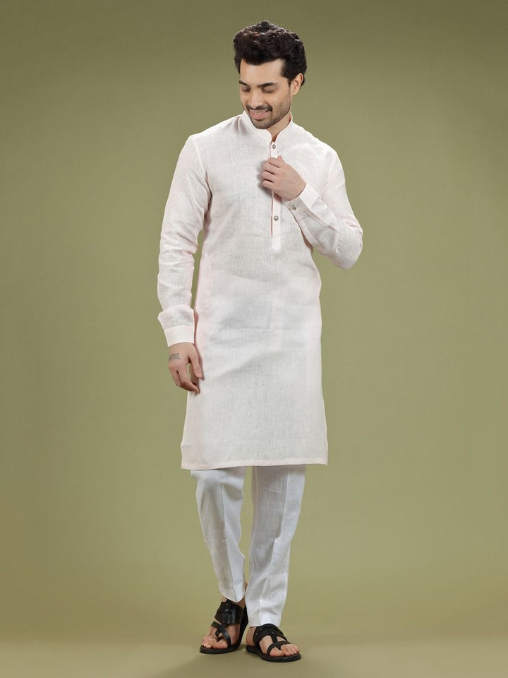 Powder Pastel Pink Cotton Linen Kurta Set - KORANM