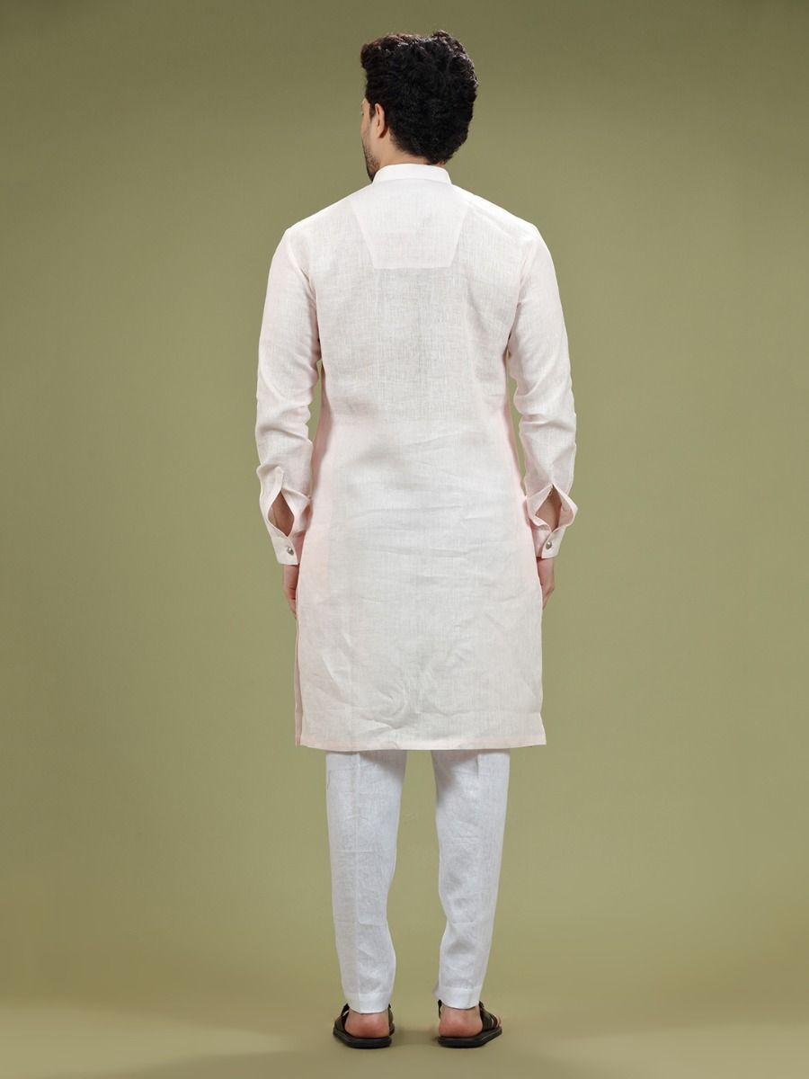 Powder Pastel Pink Cotton Linen Kurta Set - KORANM