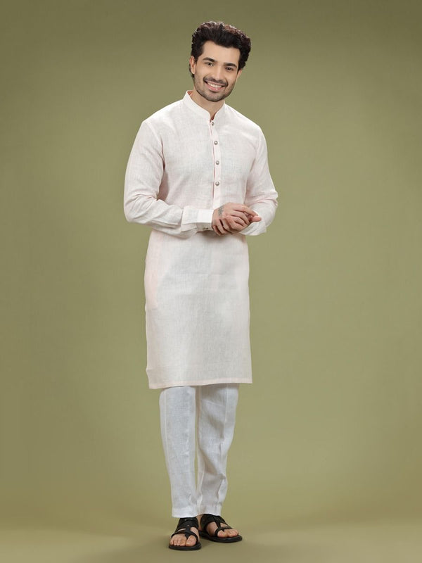 Powder Pastel Pink Cotton Linen Kurta Set