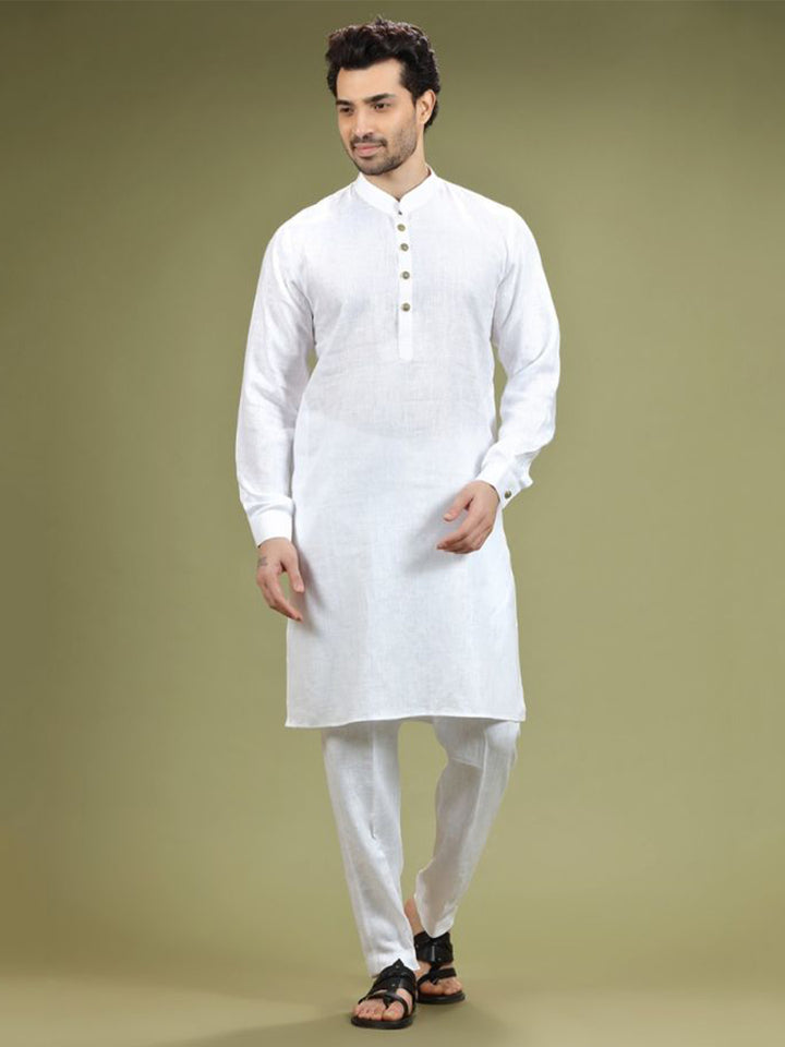 Pure White Casual Linen Kurta Set