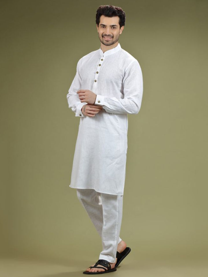 Pure White Casual Linen Kurta Set - KORANM