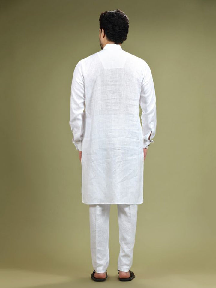 Pure White Casual Linen Kurta Set - KORANM