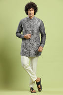 Charcoal Black Kurta With Paisley Print Bandi Jacket Set