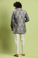 Charcoal Black Kurta With Paisley Print Bandi Jacket Set - KORANM