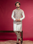 Kurta with Kashmiri works on Bundi and Aligadi pants.