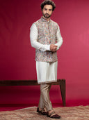 Kurta with Kashmiri works on Bundi and Aligadi pants. - KORANM