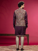 Kurta with Kashmiri works on Bundi and Aligadi pants. - KORANM