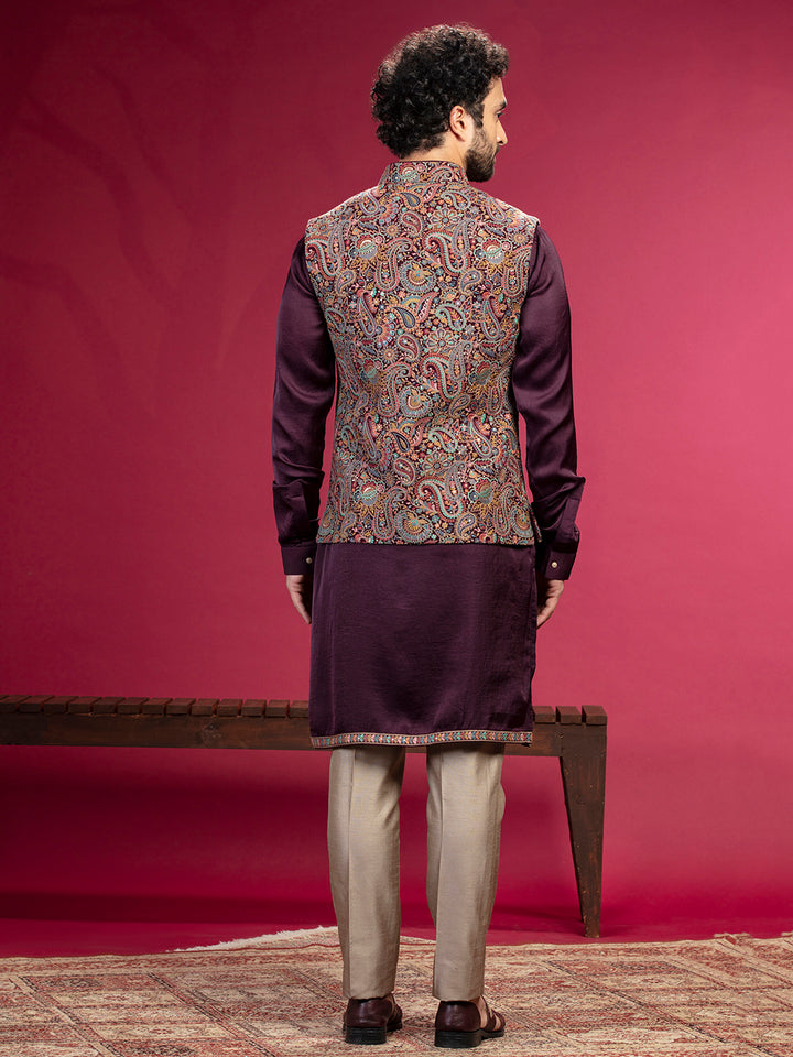 Kurta with Kashmiri works on Bundi and Aligadi pants. - KORANM