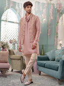 Onion Pink Kurta With Embroidery Work and An Aligadi Pant