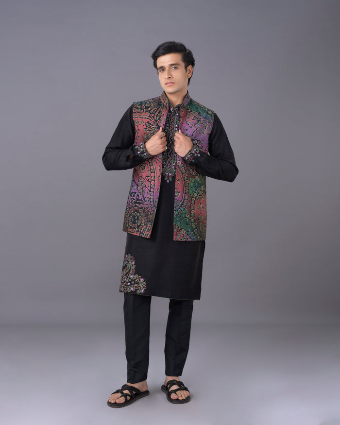 Artisan Black Silk Kurta Set