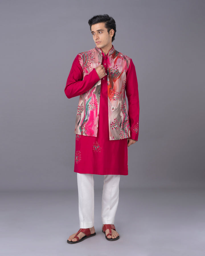 Effortless Elegance Pink Kurta Jacket Set