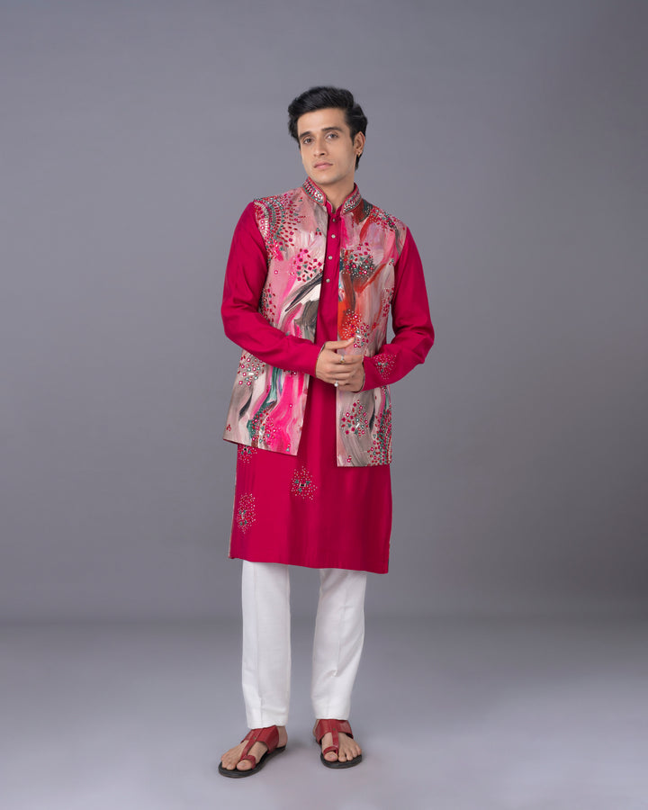 Effortless Elegance Pink Kurta Jacket Set
