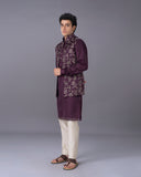 Wine Kurta Jacket Set with Alighari Bottom