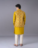 Mustard Silk Kurta Jacket Set with Alighari Bottom