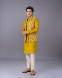 Mustard Silk Kurta Jacket Set with Alighari Bottom