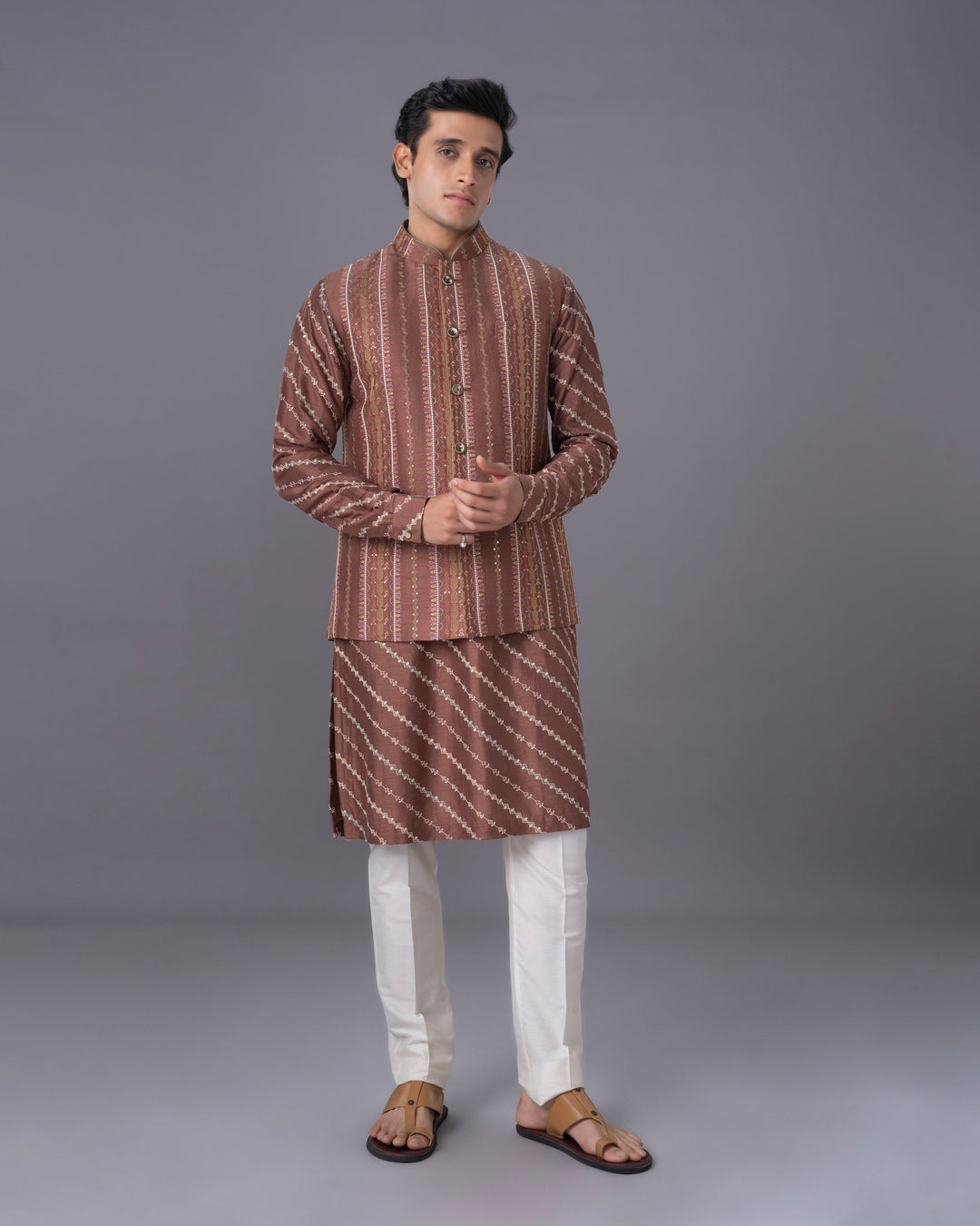 Elegance Coffee Kurta Set with Bandi