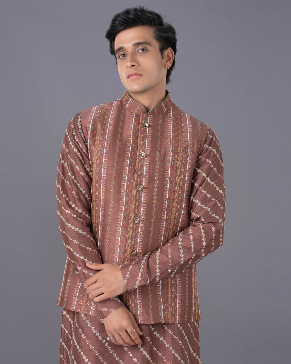 Elegance Coffee Kurta Set with Bandi
