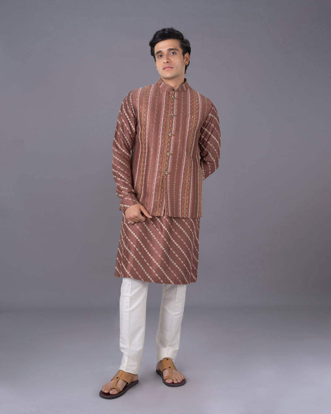 Elegance Coffee Kurta Set with Bandi