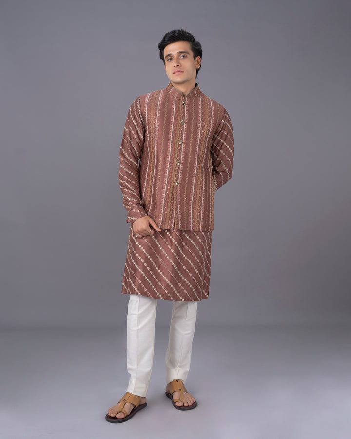 Elegance Coffee Kurta Set with Bandi
