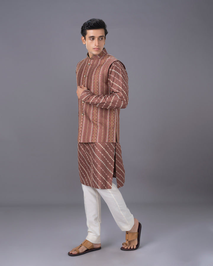 Elegance Coffee Kurta Set with Bandi