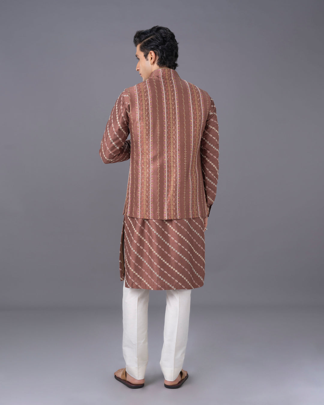 Elegance Coffee Kurta Set with Bandi