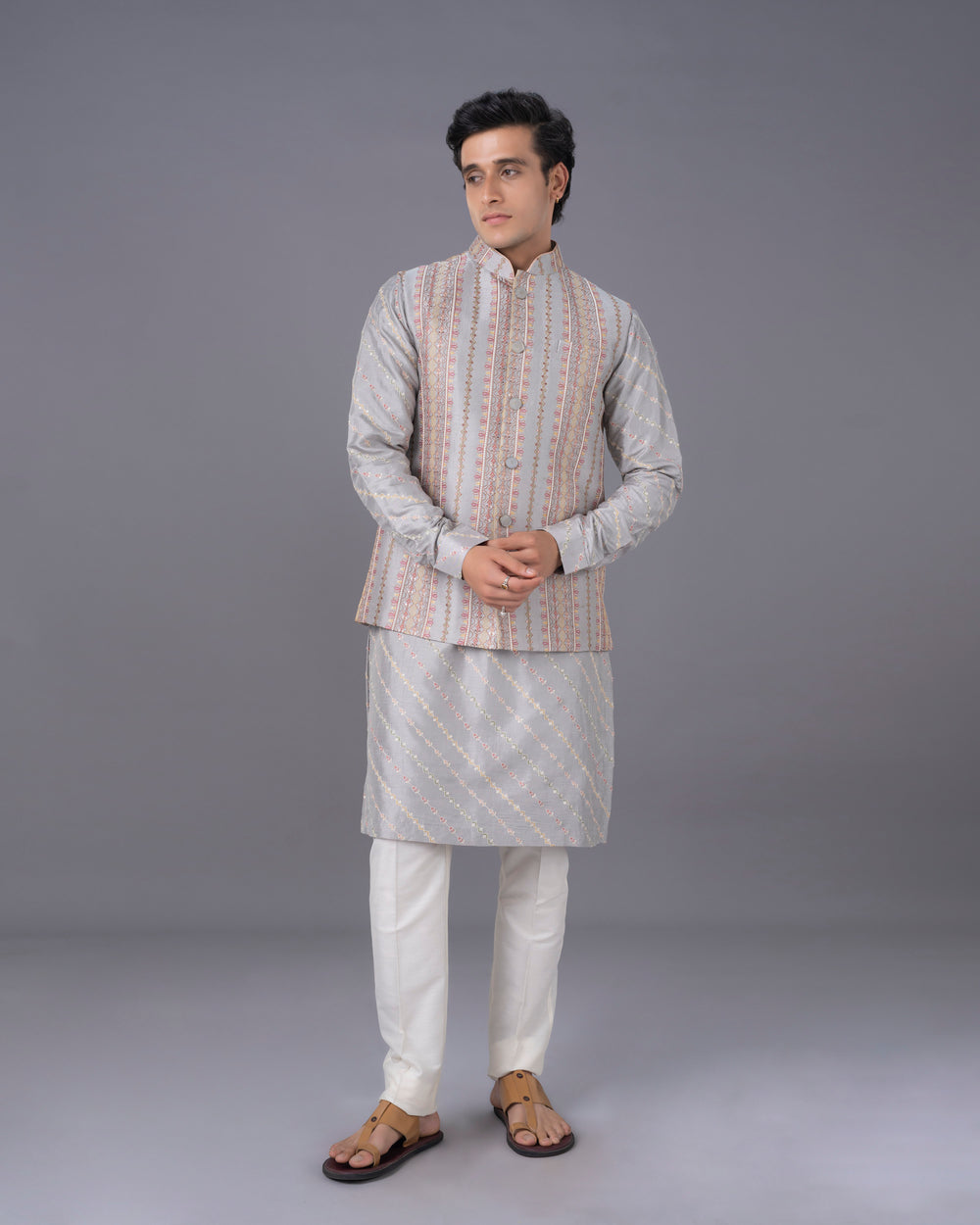 Subtle Grey Kurta Alighari Set