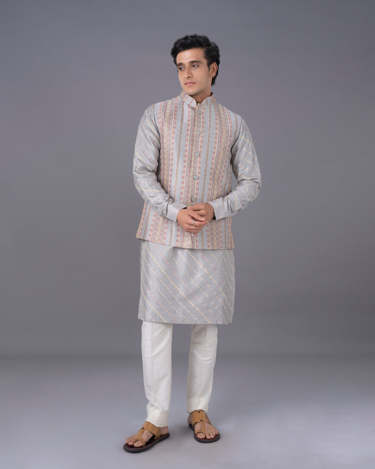 Subtle Grey Kurta Alighari Set