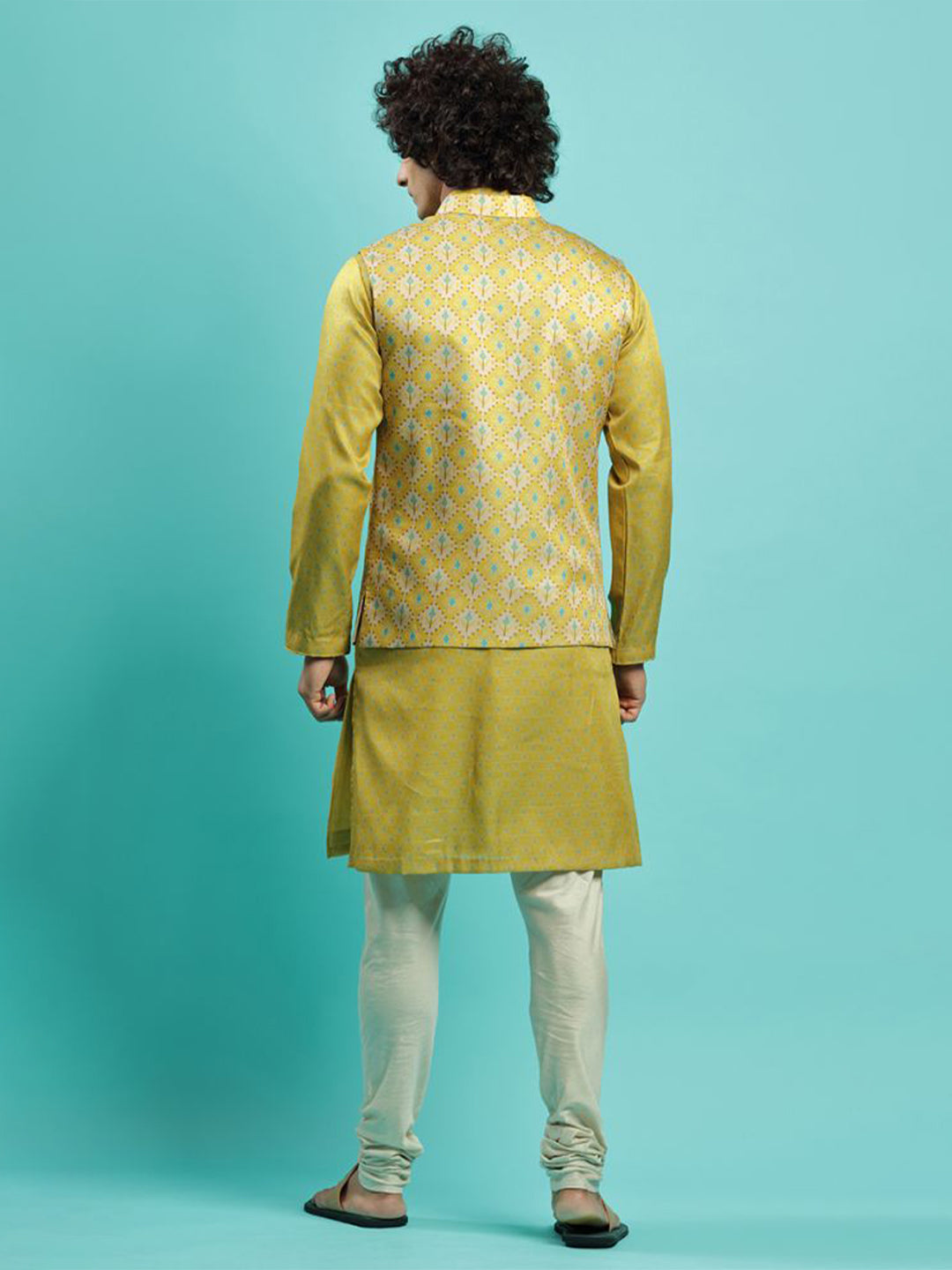 Vibrant Mustard Printed Kurta Bandi Jacket Set - KORANM
