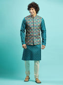 Rama Green Patola Kurta Bandi Jacket Set