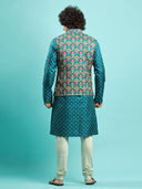 Rama Green Patola Kurta Bandi Jacket Set - KORANM