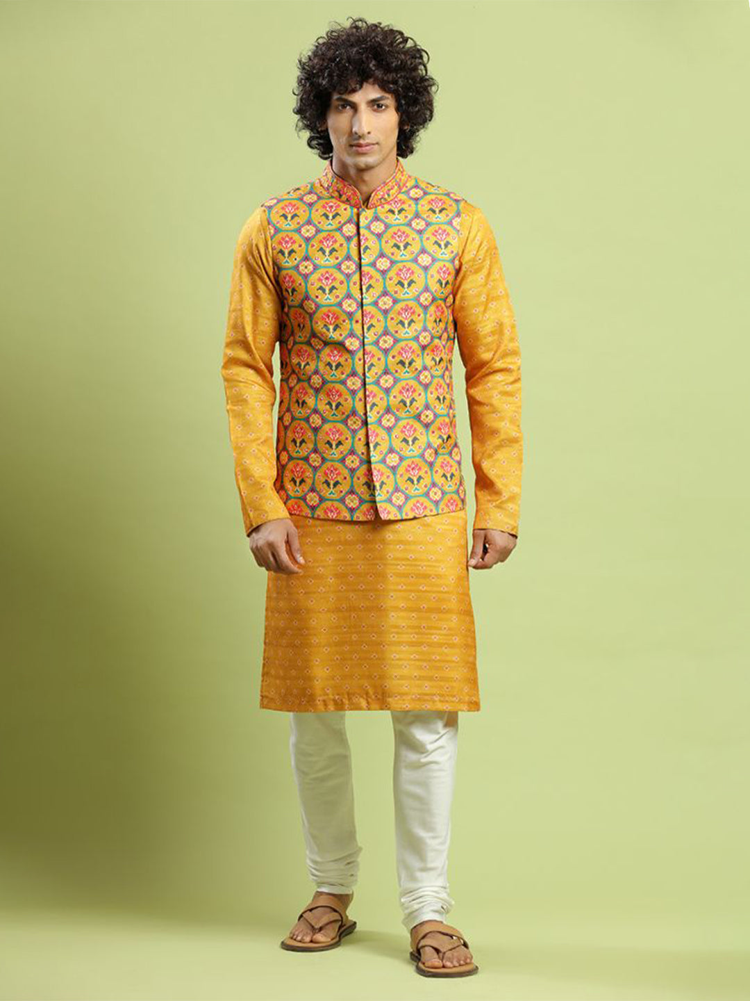 Tuscan Yellow Patola Kurta Bandi Set