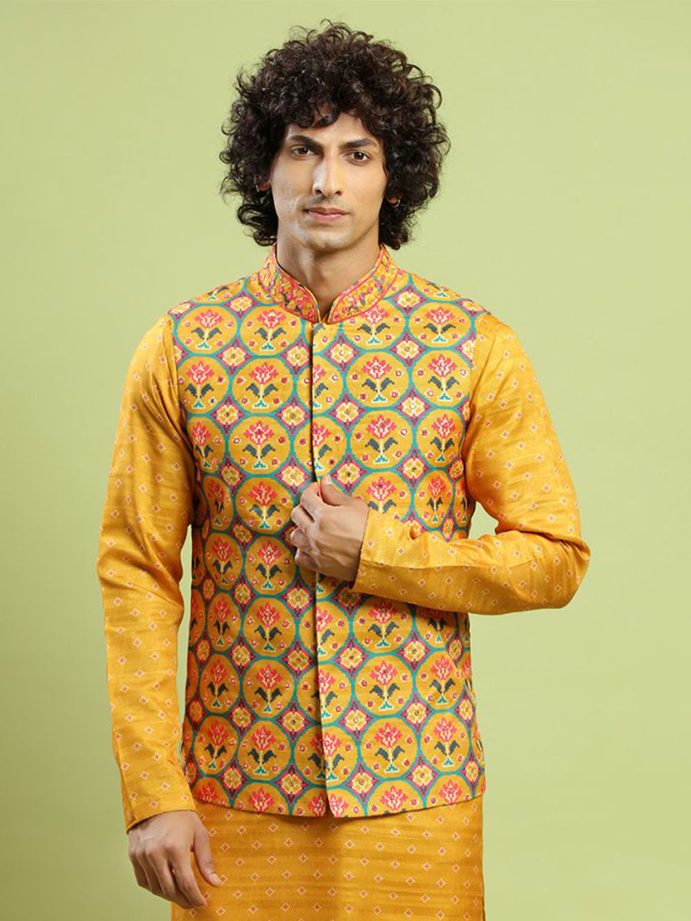 Tuscan Yellow Patola Kurta Bandi Set - KORANM