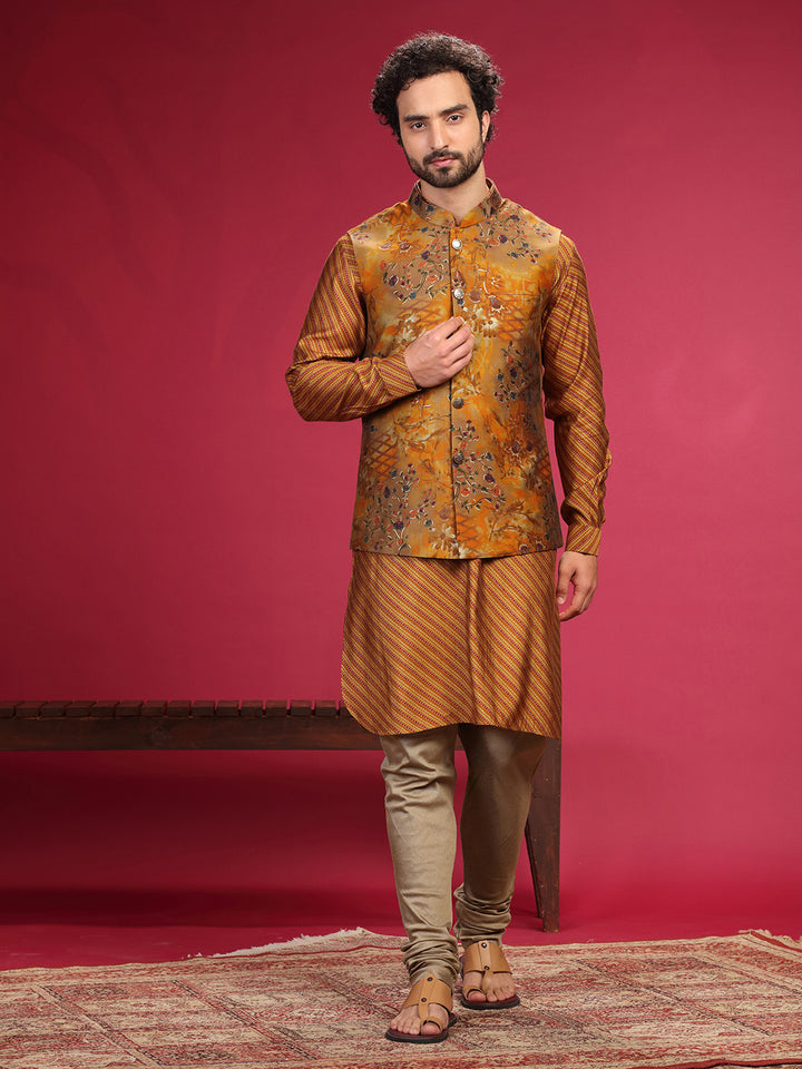 Mustard Kurta with Bundi and Chudidar. - KORANM