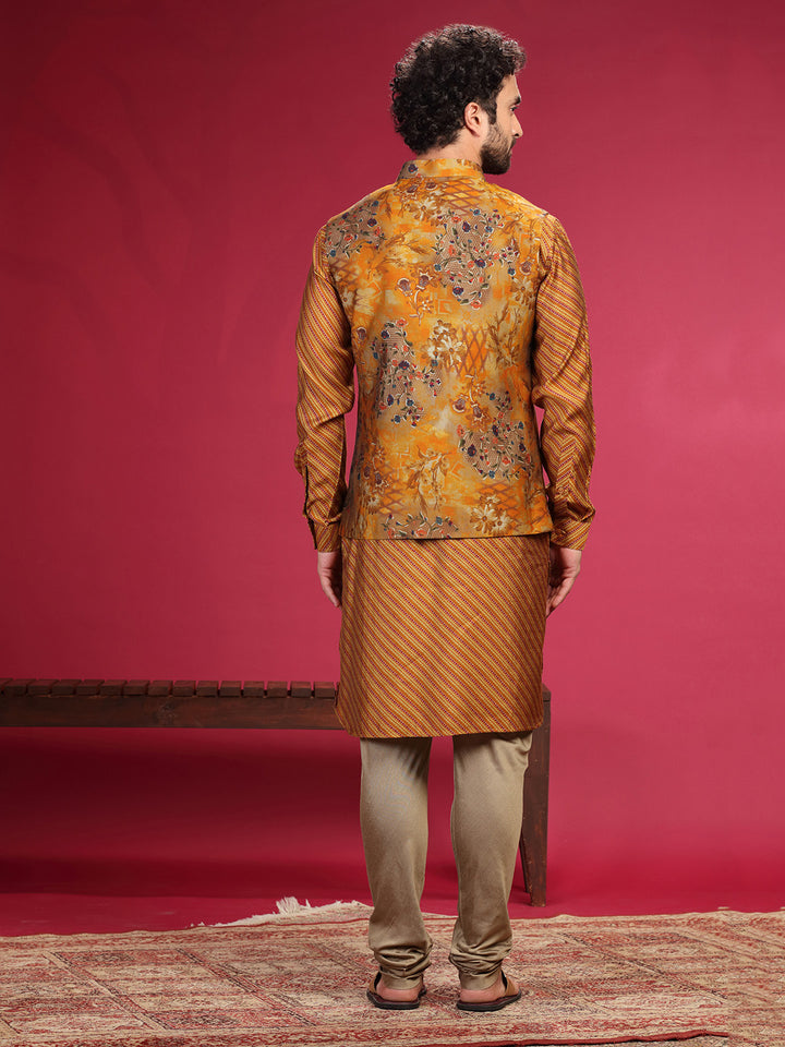 Mustard Kurta with Bundi and Chudidar. - KORANM