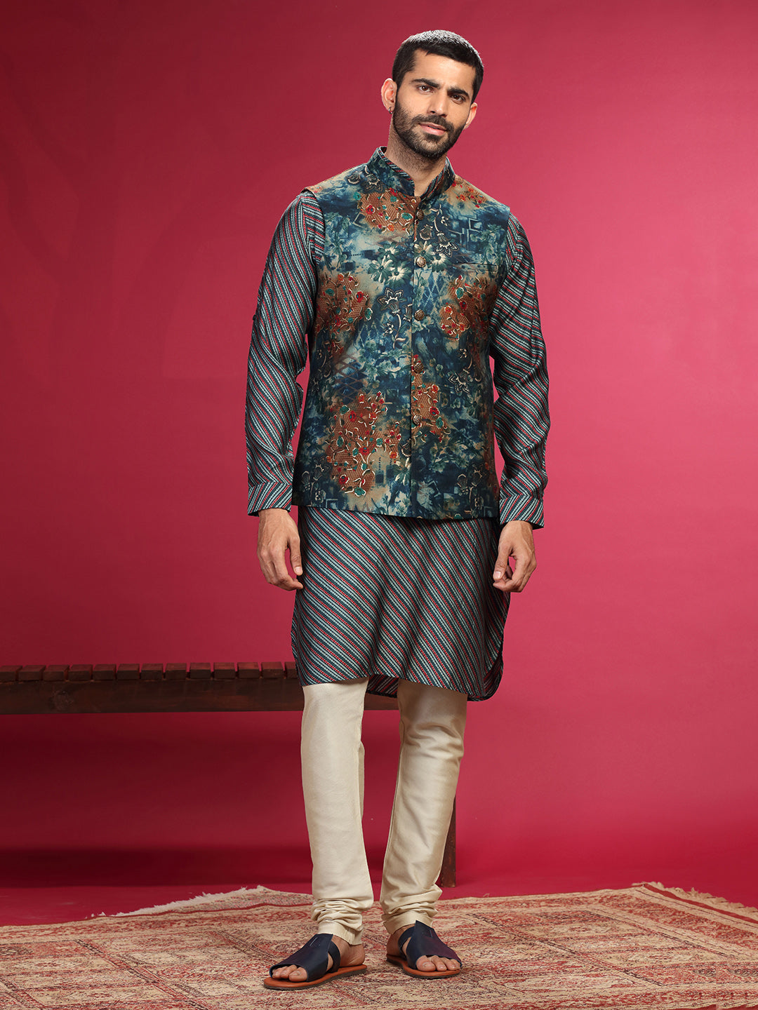 Navy Kurta with Bundi and Chudidar