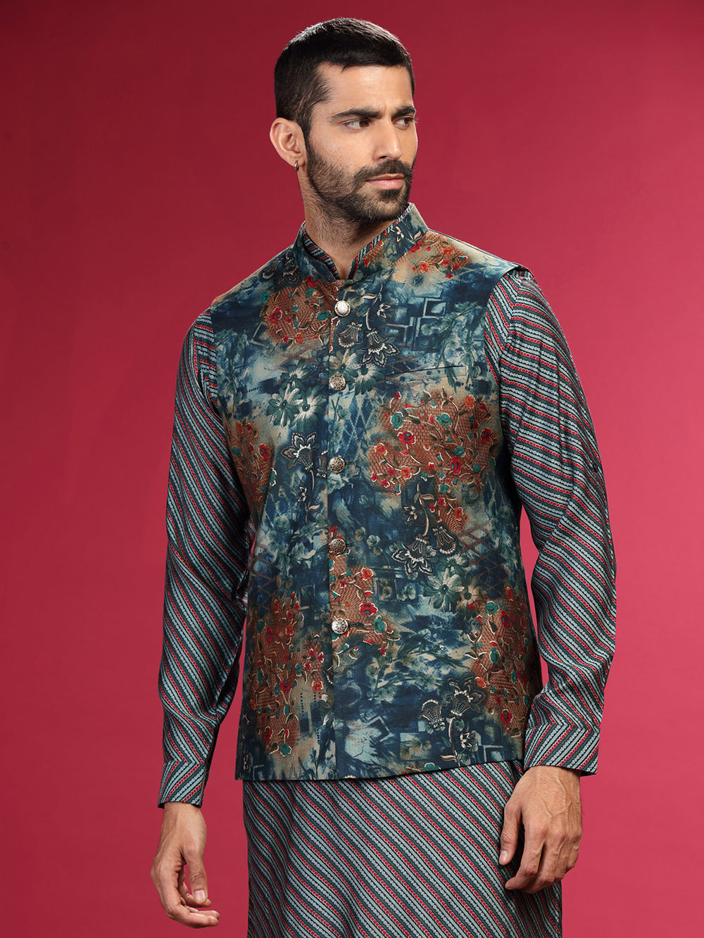 Navy Kurta with Bundi and Chudidar. - KORANM