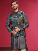 Navy Kurta with Bundi and Chudidar. - KORANM