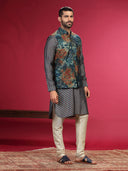Navy Kurta with Bundi and Chudidar. - KORANM