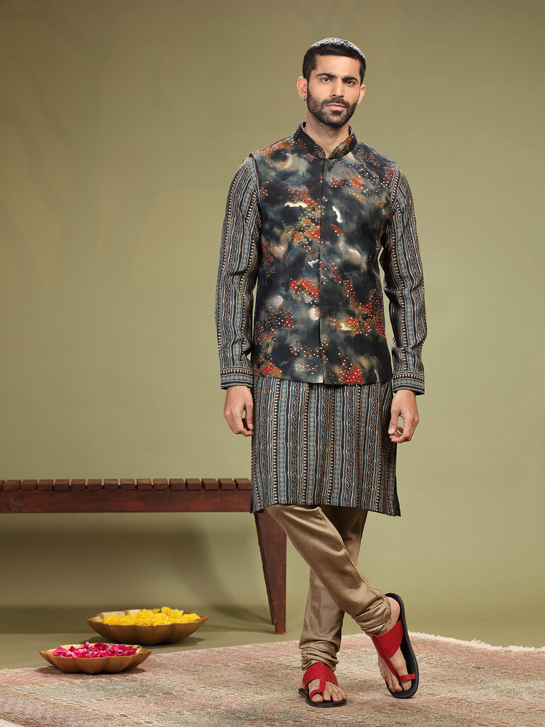 Kurta set with digital block pint on Bundi and Chudidar