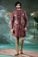 Brown Bhagalpur Silk Bandi Set with Embroidery